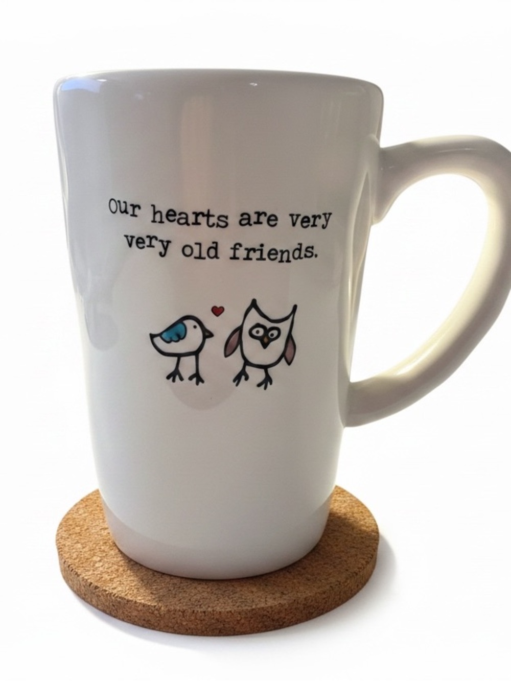 NATURAL LIFE “Our Hearts are Very Very Old Friends” Bird Owl Coffee Tea Mug